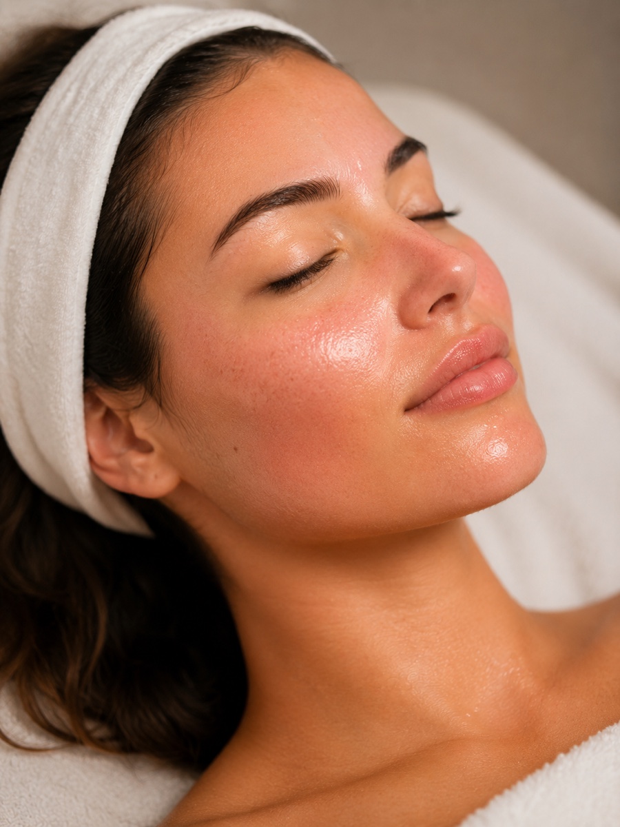 Normal skin redness and healing 2-3 days after microneedling treatment